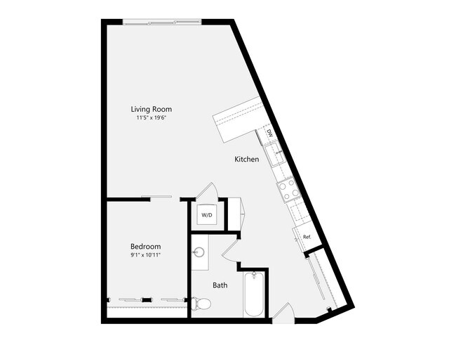 Urban One Bedroom A05A 653 floor plan